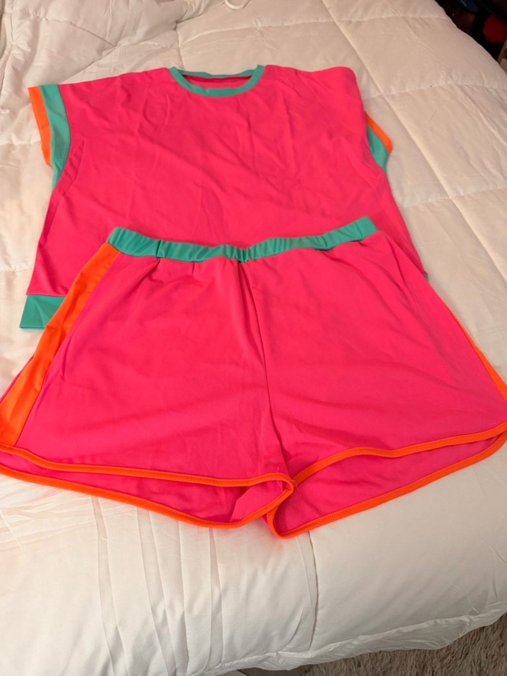 Neon Pink Lounge Set with Teal & Orange Trim